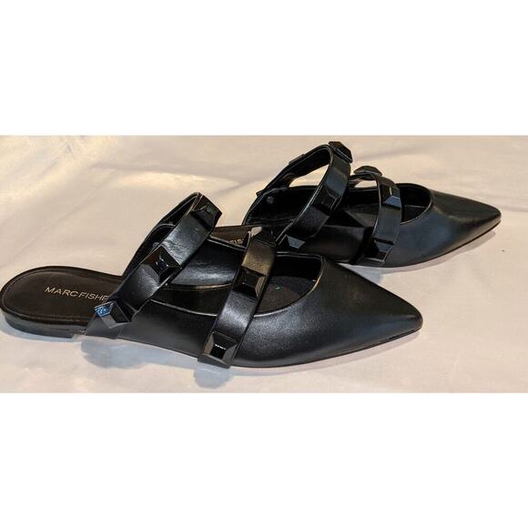 Marc Fisher Womens Searli Studded Strappy Mules Flats Black Size 10 Pointed Toe - Picture 7 of 9